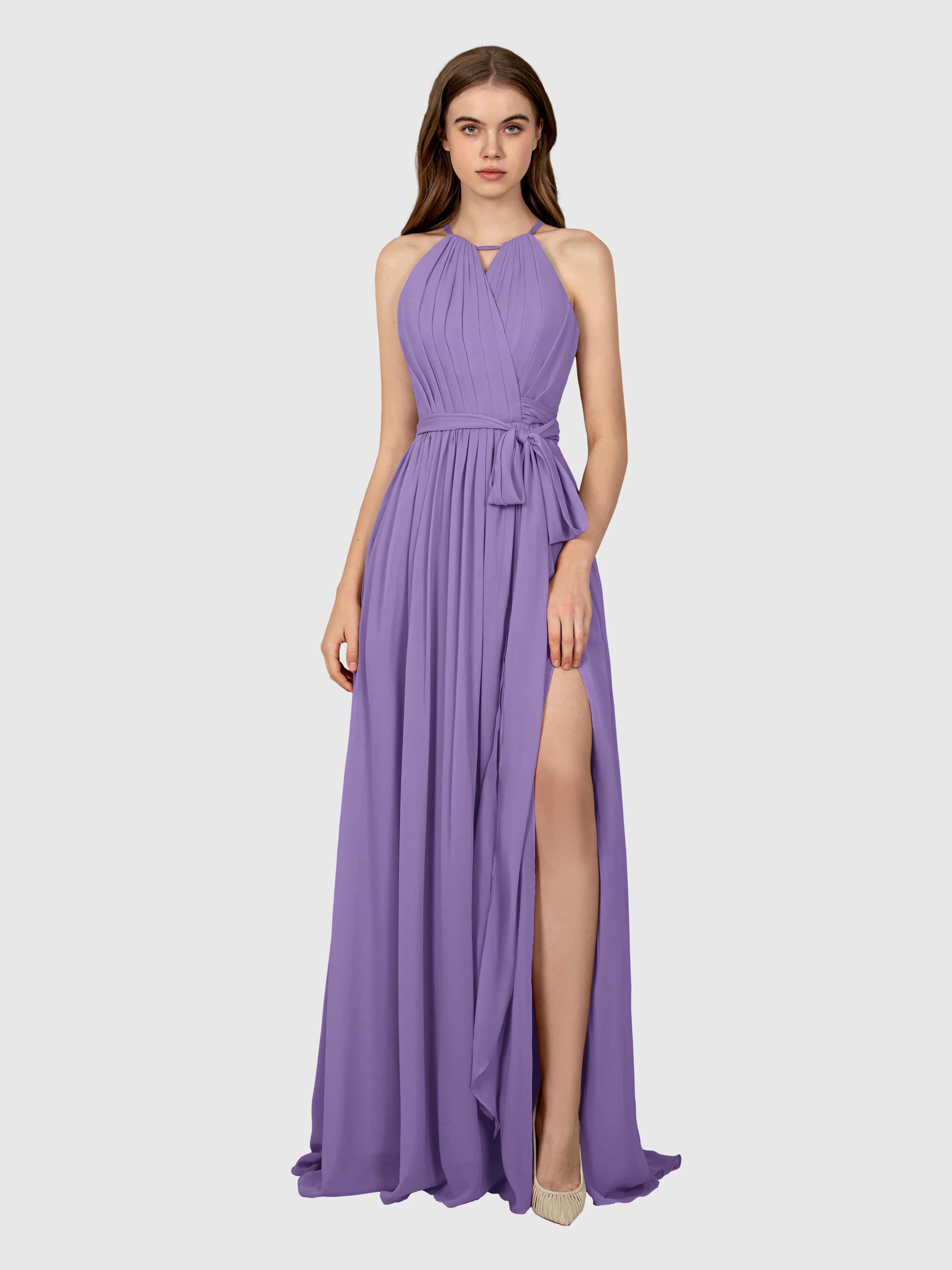 Emma Flowy Sleeveless Halter Chiffon Bridesmaid Dresses