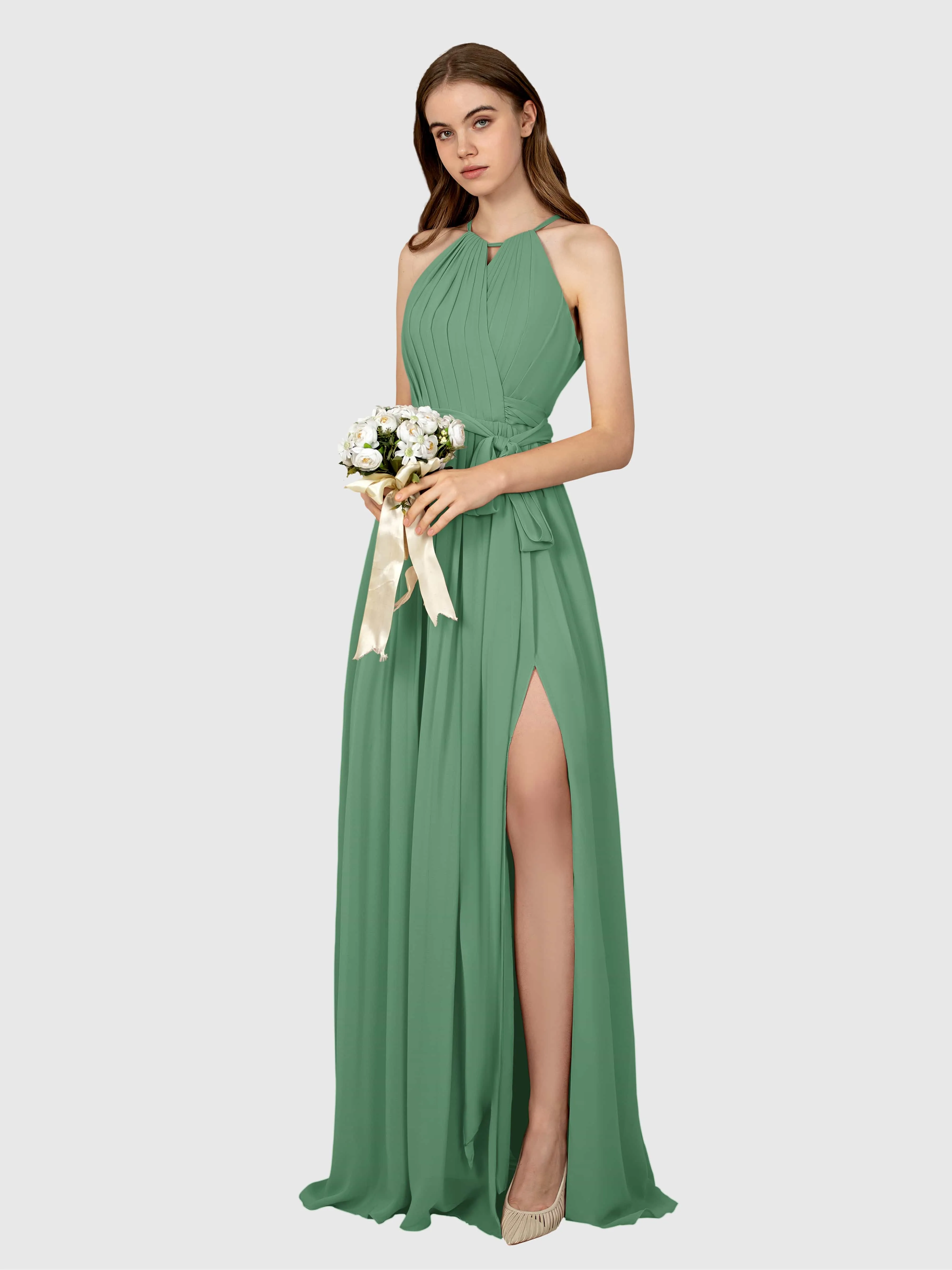 Emma Flowy Sleeveless Halter Chiffon Bridesmaid Dresses