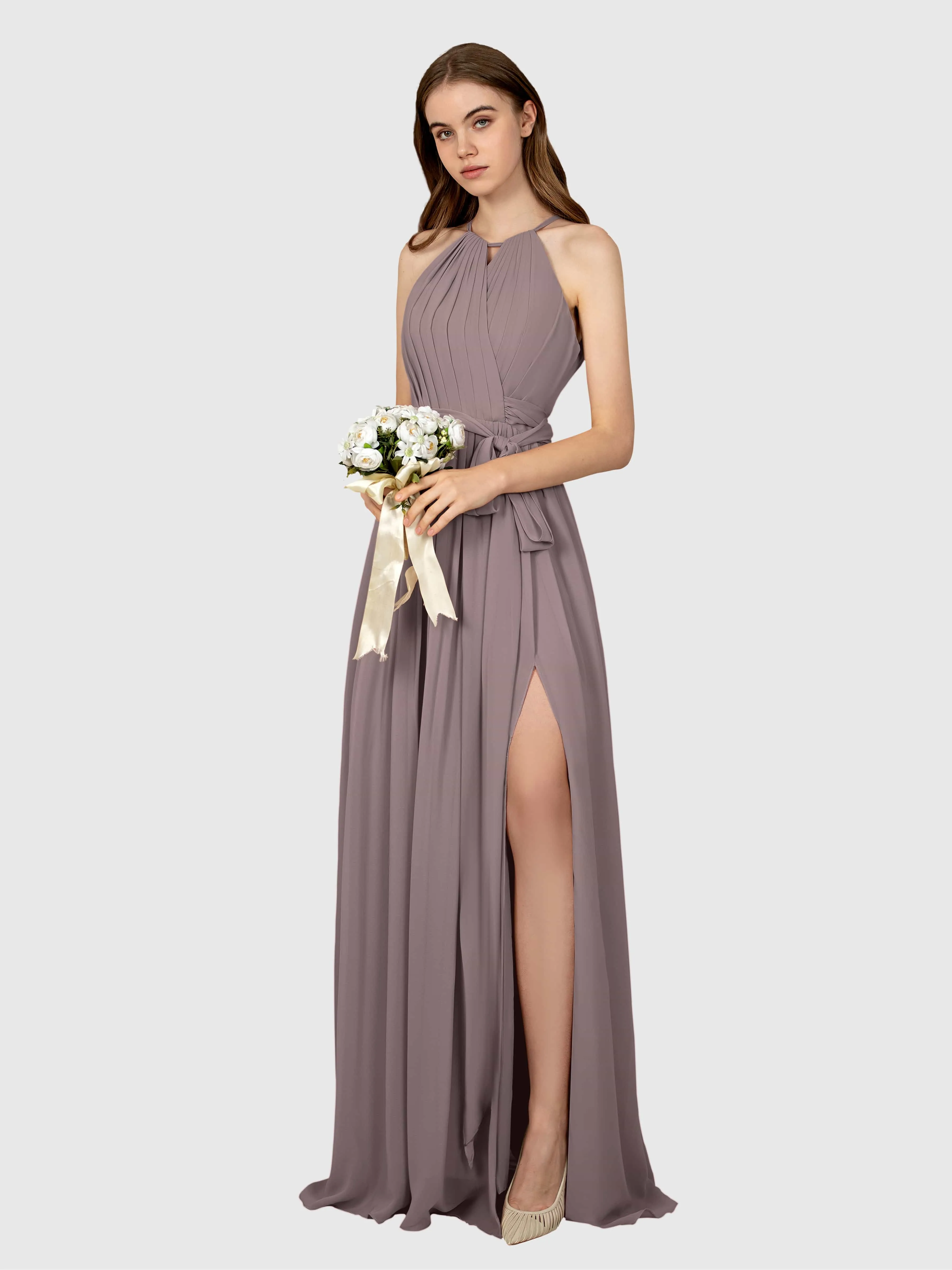 Emma Flowy Sleeveless Halter Chiffon Bridesmaid Dresses