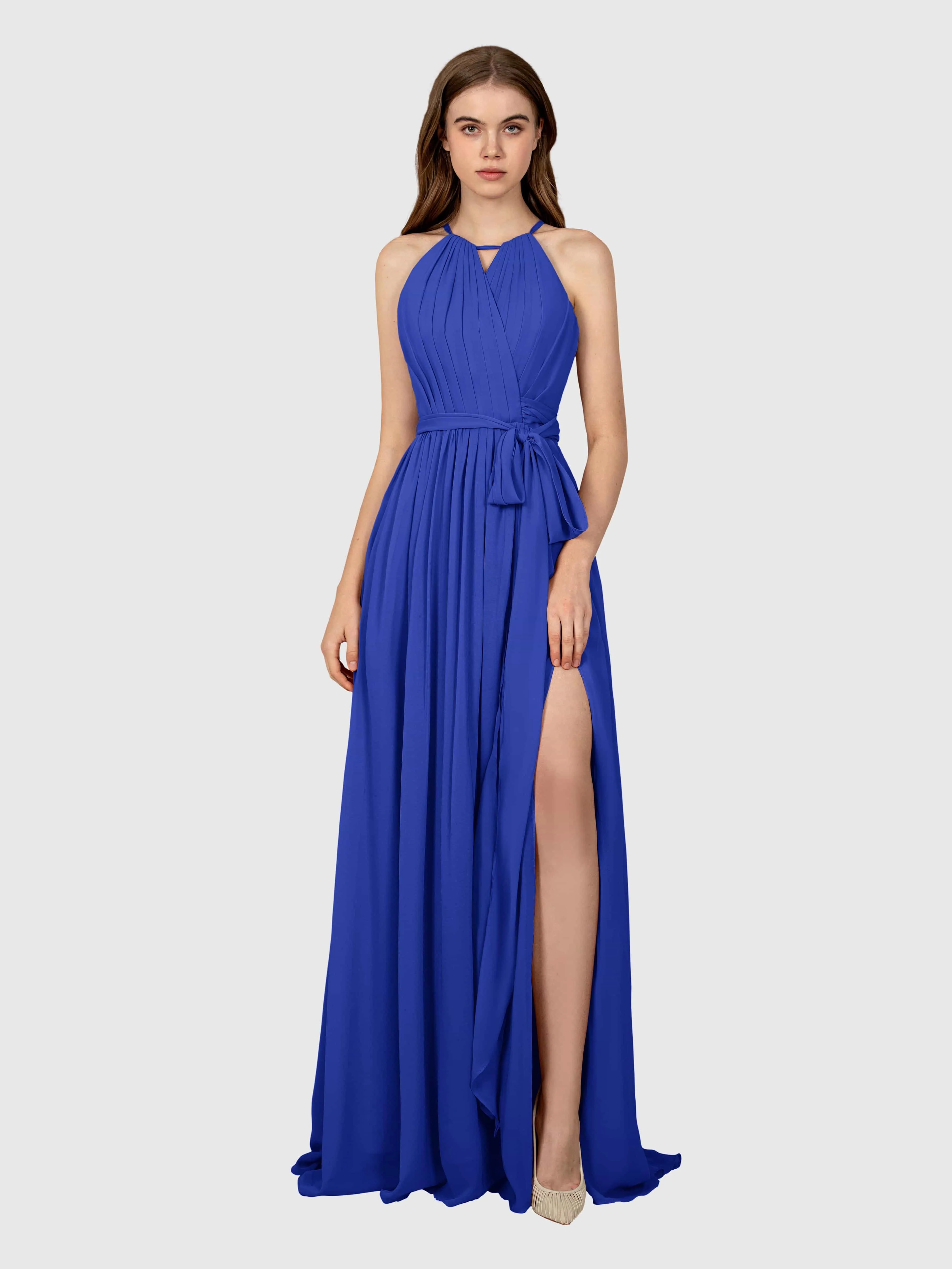 Emma Flowy Sleeveless Halter Chiffon Bridesmaid Dresses
