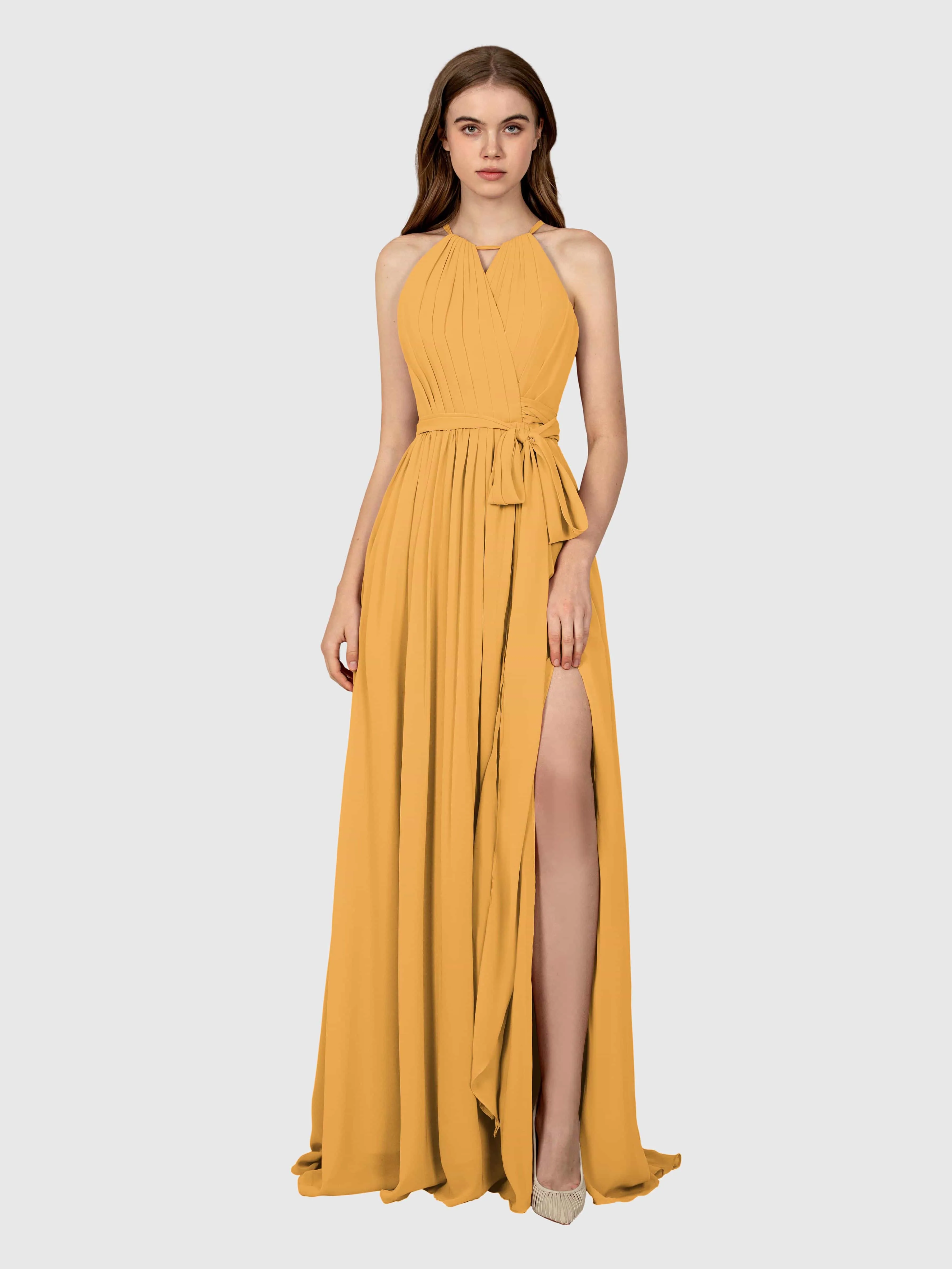 Emma Flowy Sleeveless Halter Chiffon Bridesmaid Dresses