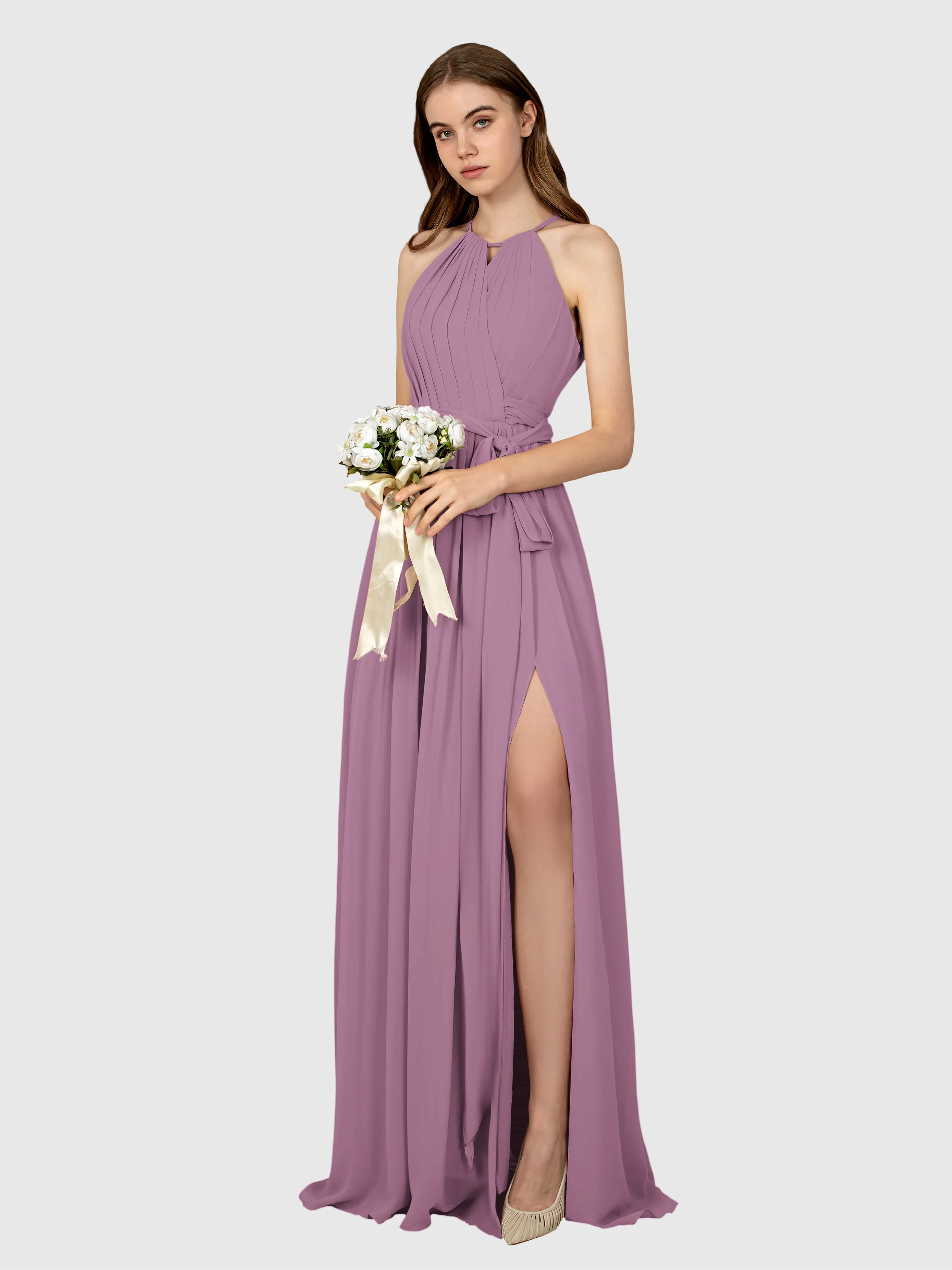 Emma Flowy Sleeveless Halter Chiffon Bridesmaid Dresses