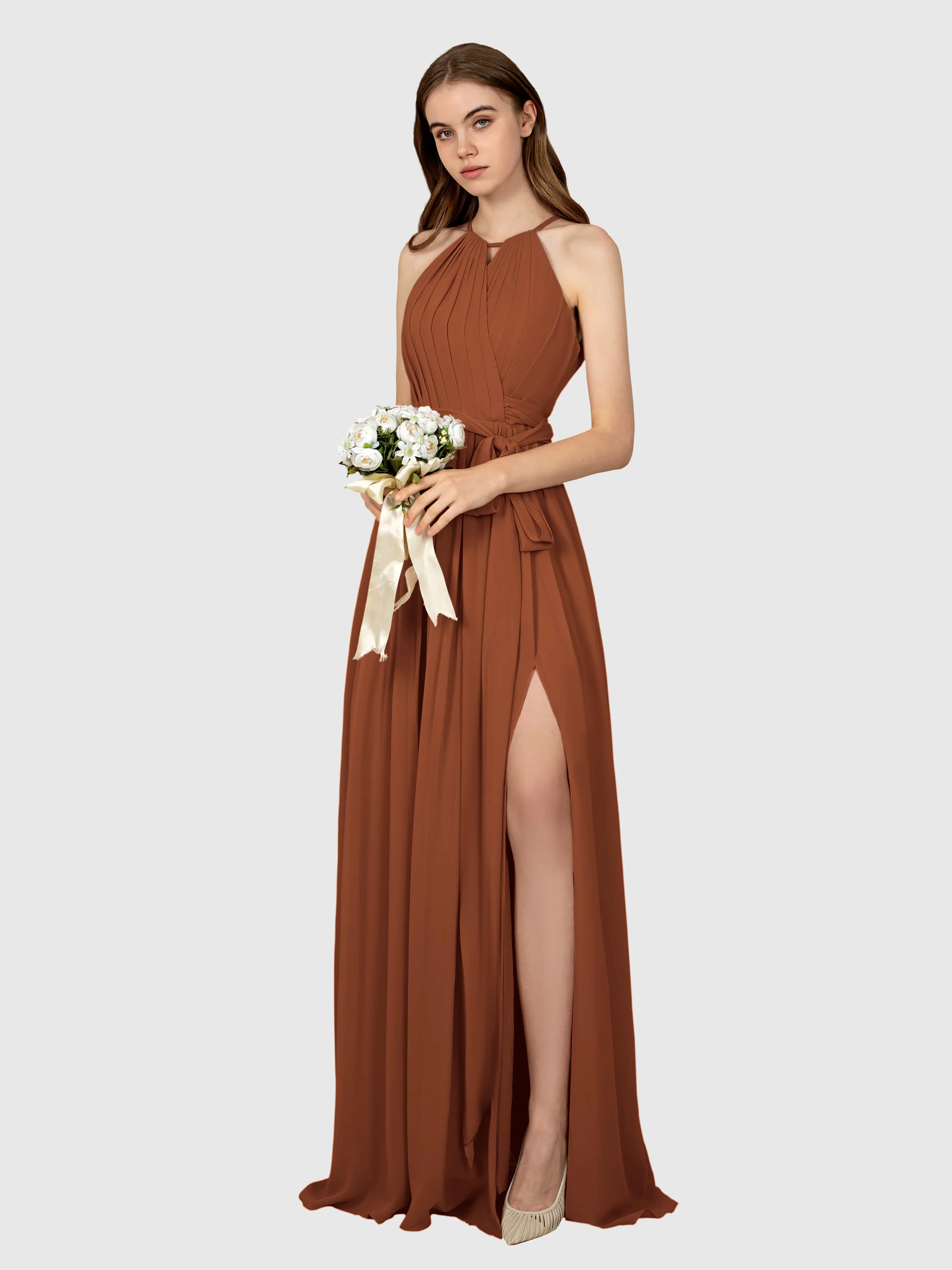Emma Flowy Sleeveless Halter Chiffon Bridesmaid Dresses