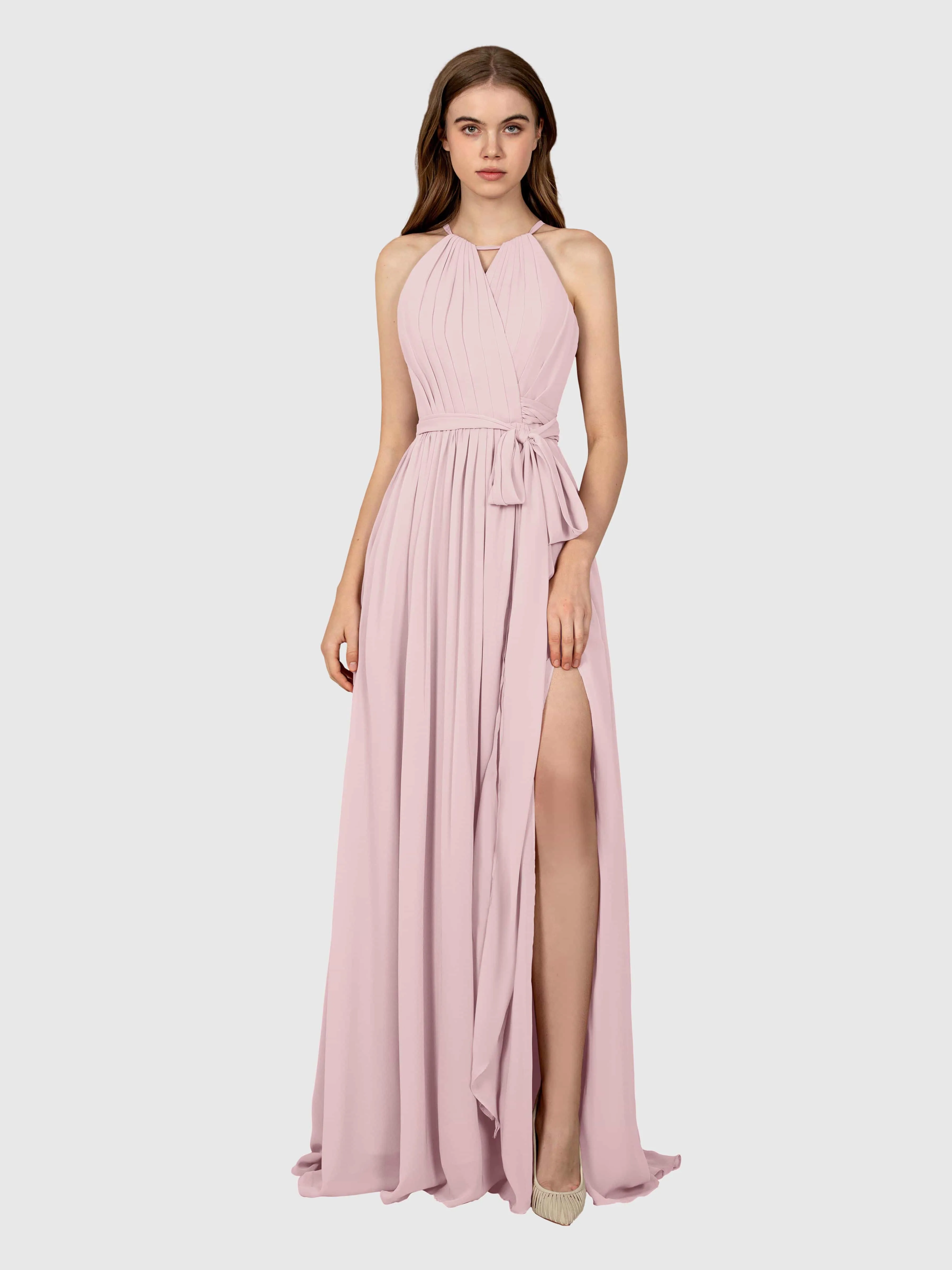 Emma Flowy Sleeveless Halter Chiffon Bridesmaid Dresses