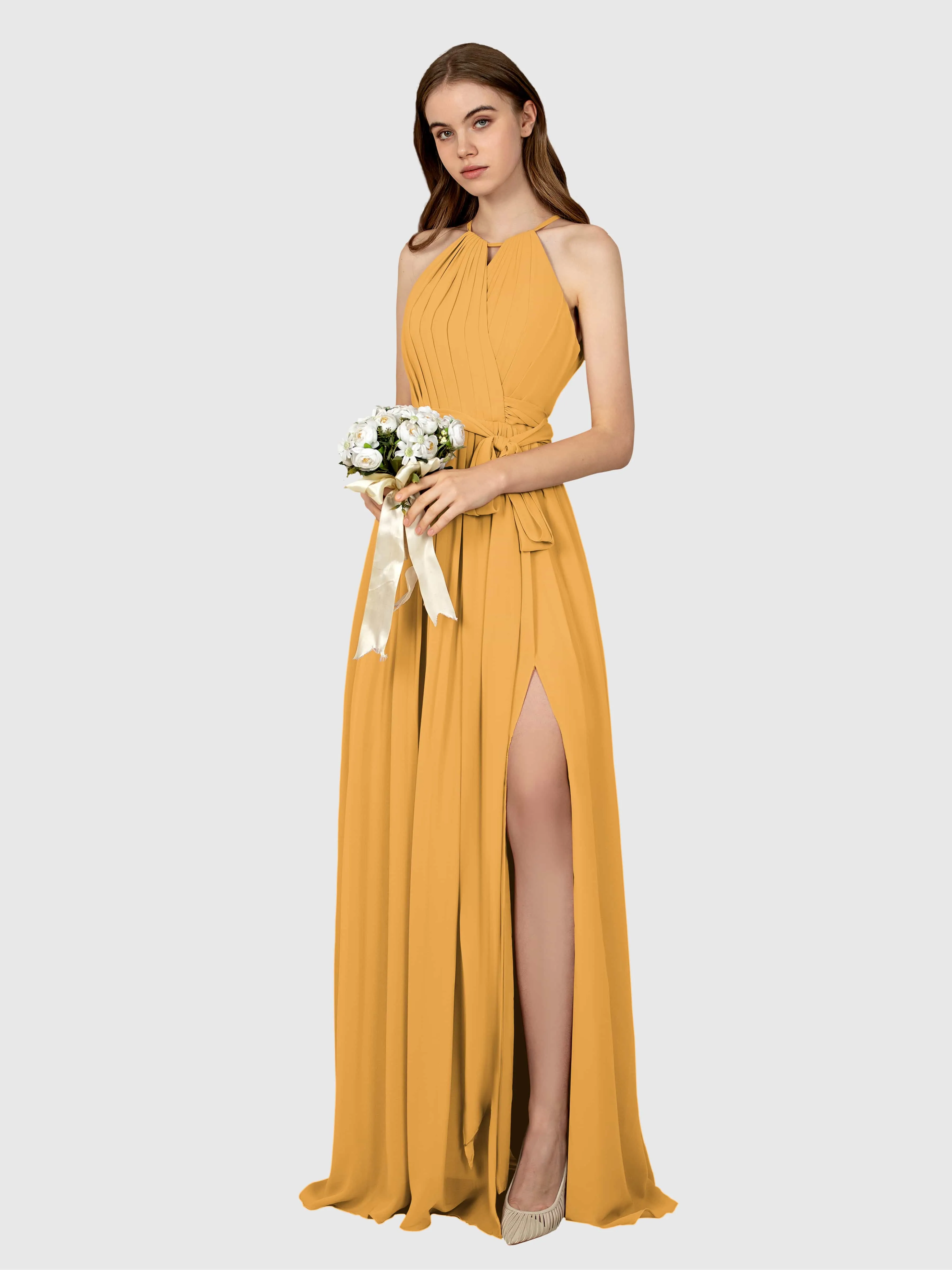 Emma Flowy Sleeveless Halter Chiffon Bridesmaid Dresses