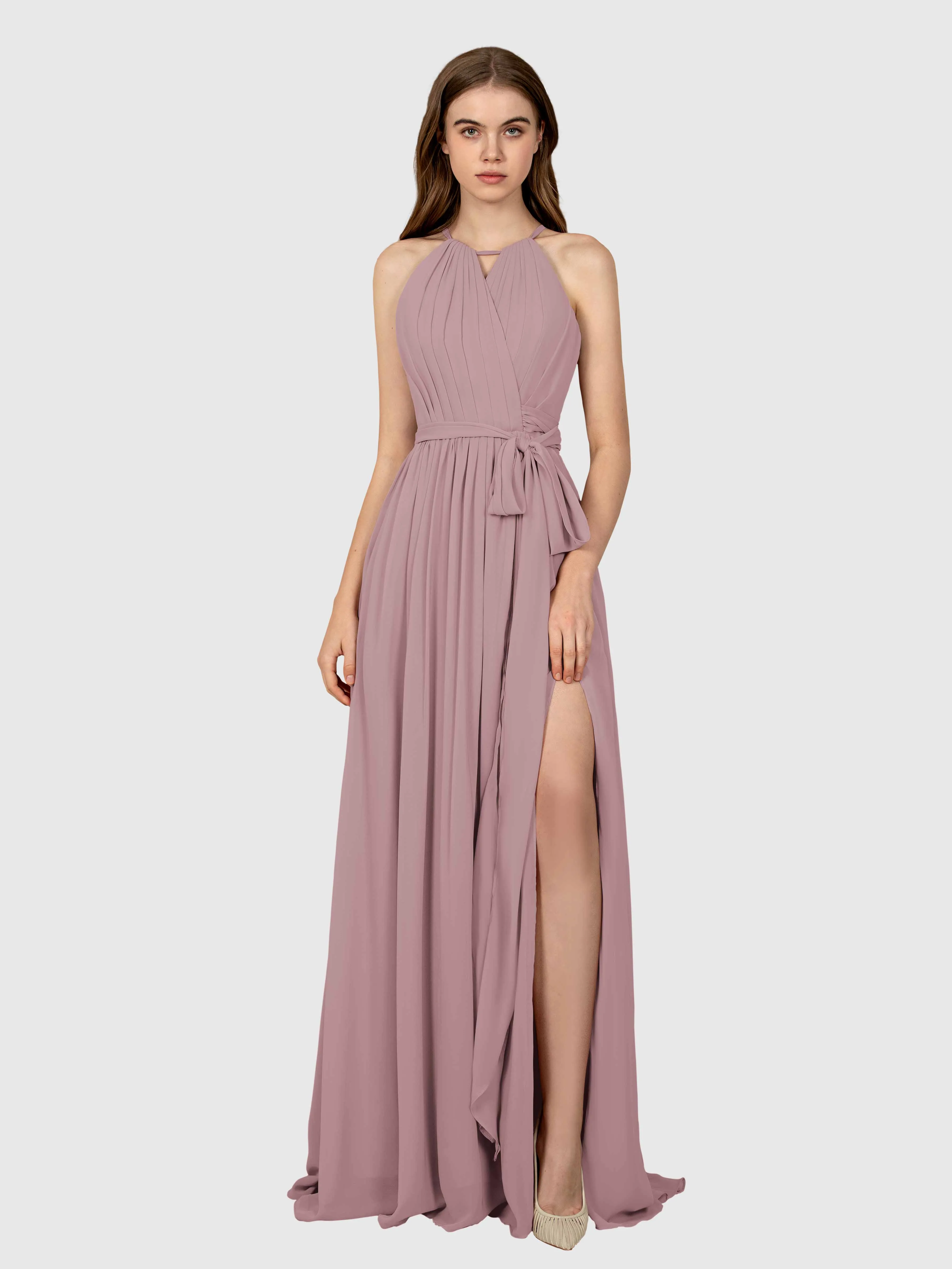 Emma Flowy Sleeveless Halter Chiffon Bridesmaid Dresses