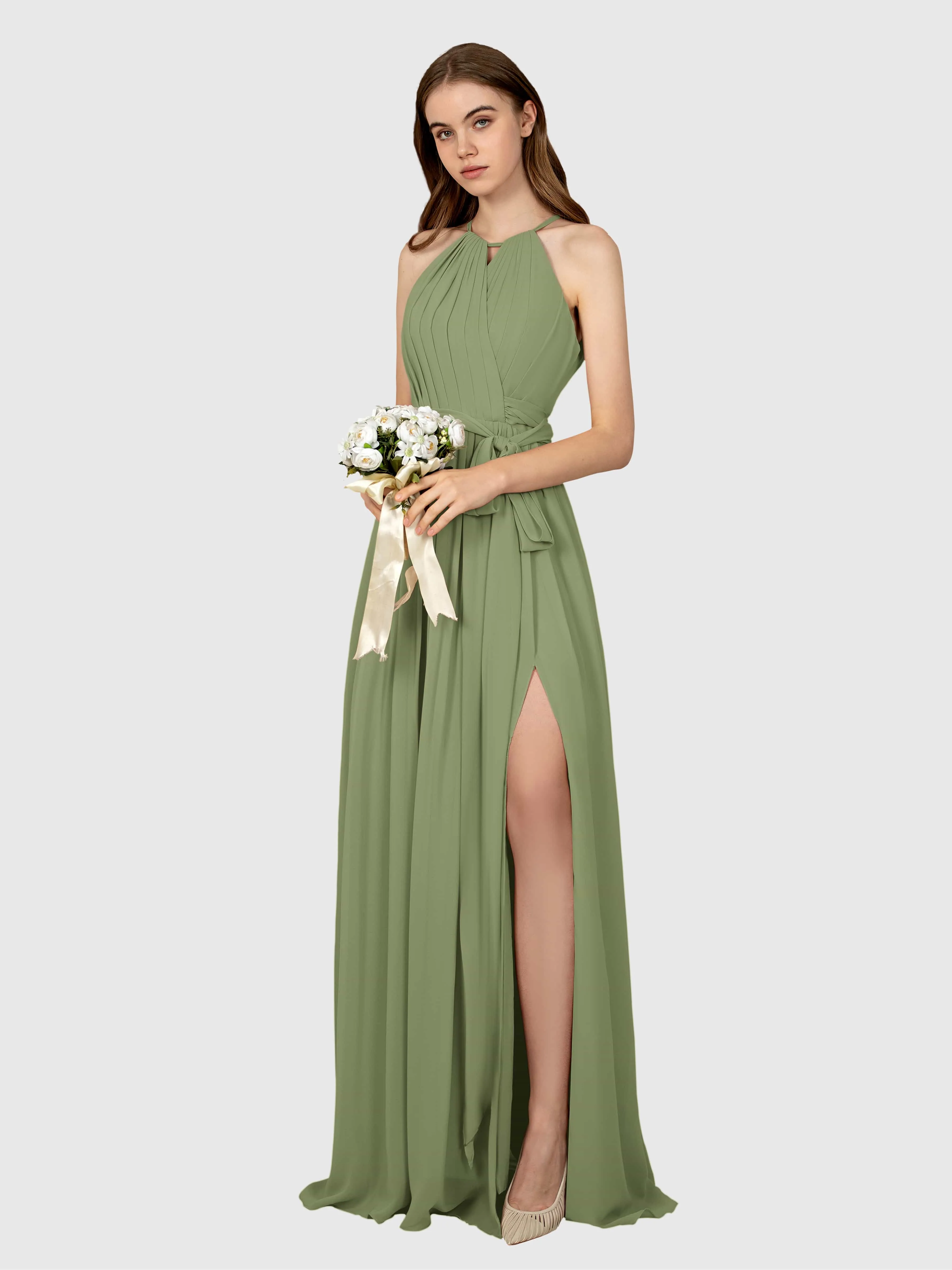 Emma Flowy Sleeveless Halter Chiffon Bridesmaid Dresses