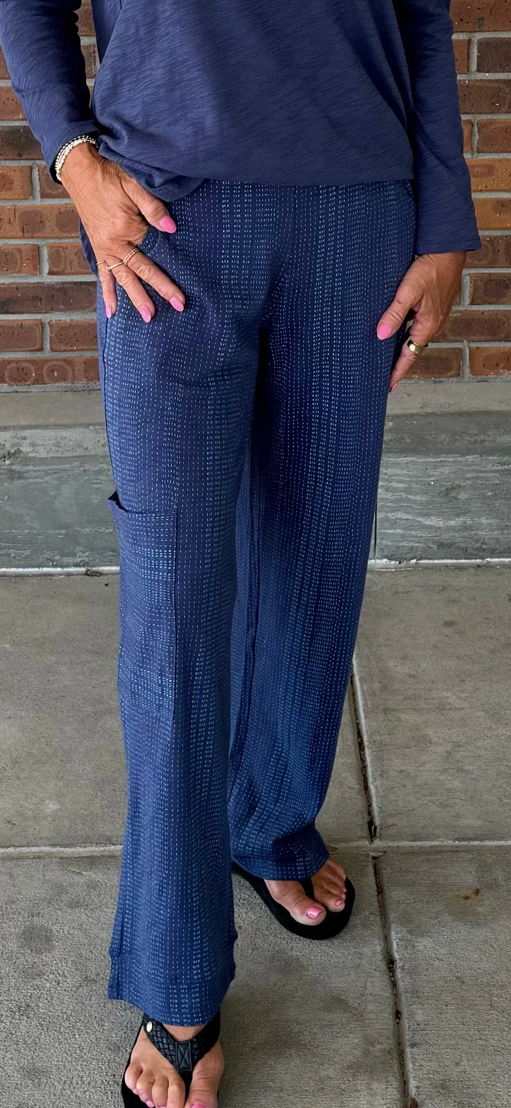Escape by Habitat Cotton Navy Stripe Slub Pocket Flood Pant