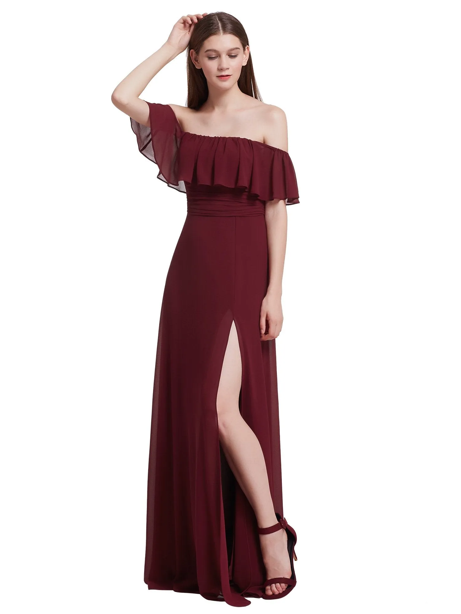 Ever-Pretty Women's Elegant Off Shoulder Ruffles High Split Bridesmaids Dress EP07171
