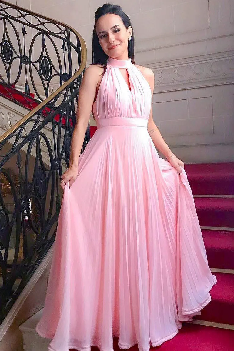 Flowy Pink A-line Chiffon Prom Dress Party Dress
