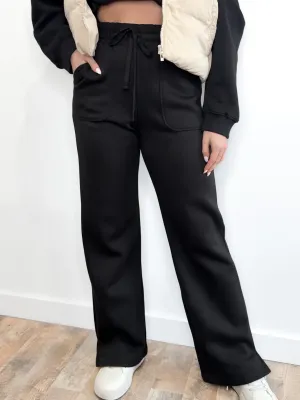 French Terry Straight Leg Pants- Black