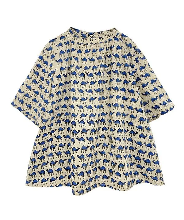 Gathered RAKUDA-san Block Print Gathered Blouse 25S477 [Expected to arrive in stock around May].