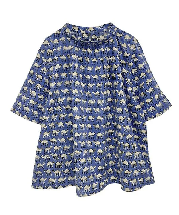 Gathered RAKUDA-san Block Print Gathered Blouse 25S477 [Expected to arrive in stock around May].