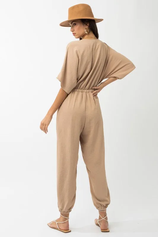 GILLI Dolman Sleeve Surplice Jumpsuit