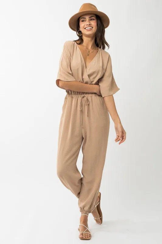 GILLI Dolman Sleeve Surplice Jumpsuit
