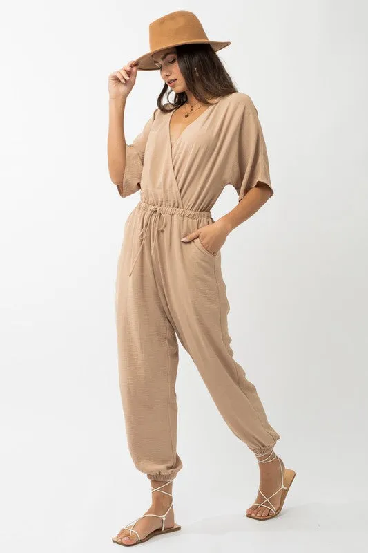 GILLI Dolman Sleeve Surplice Jumpsuit