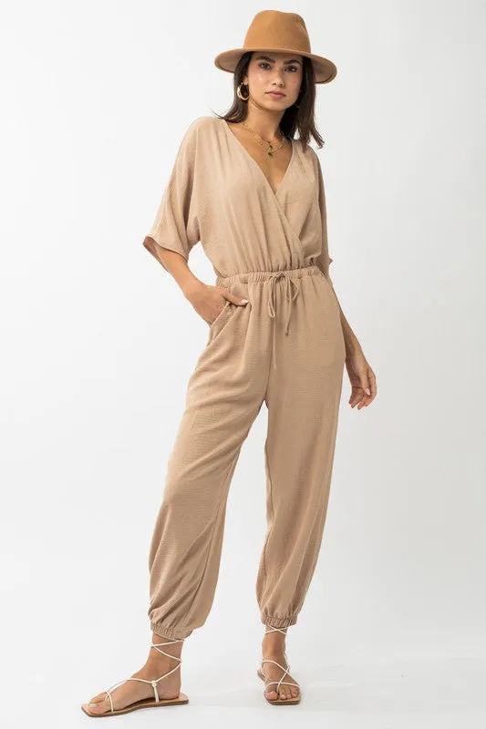 GILLI Dolman Sleeve Surplice Jumpsuit