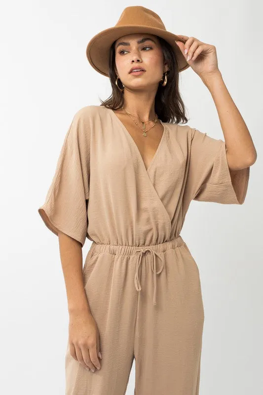 GILLI Dolman Sleeve Surplice Jumpsuit