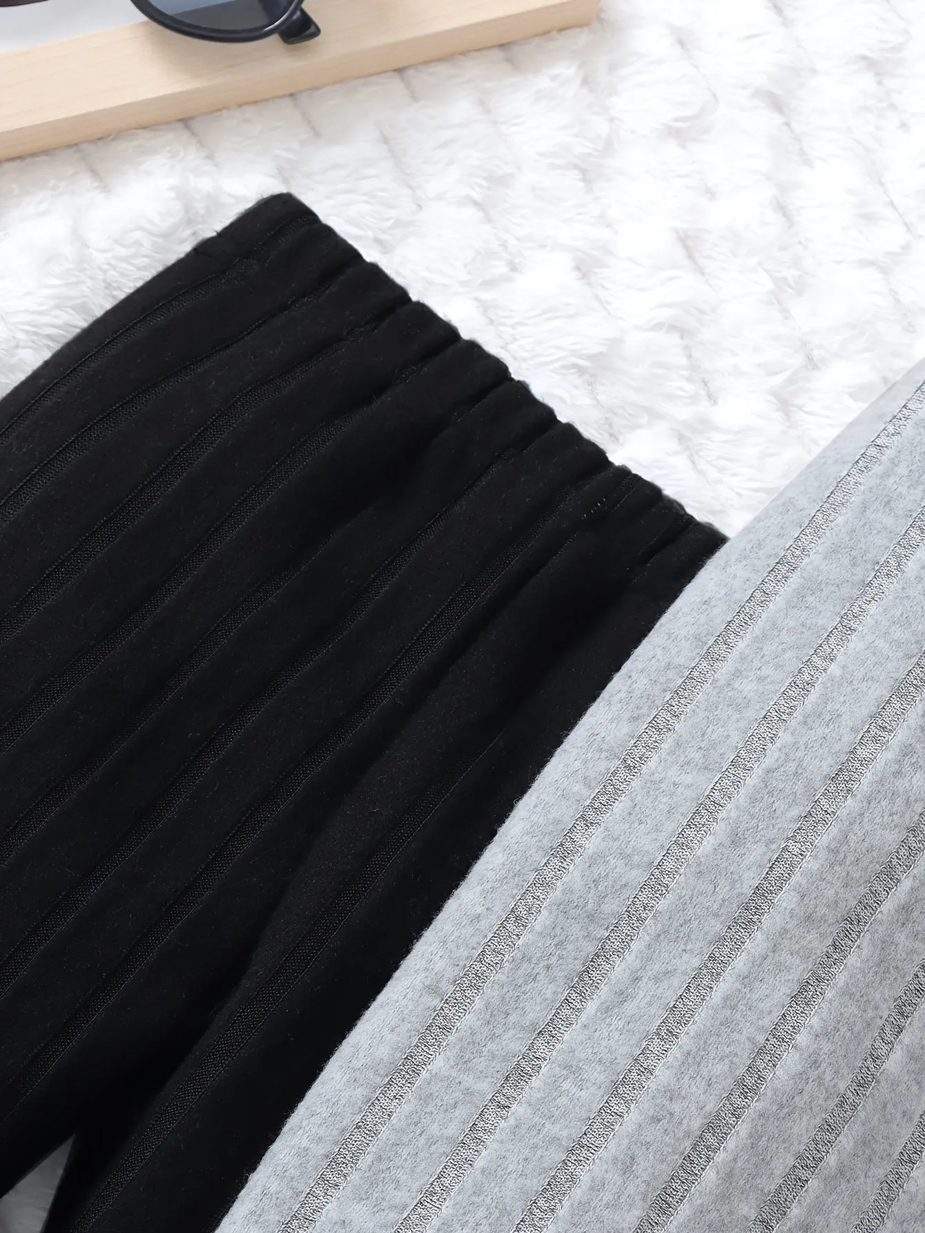 Girls' 2pcs Cozy Fleece-Lined Ribbed Knit Casual Pants