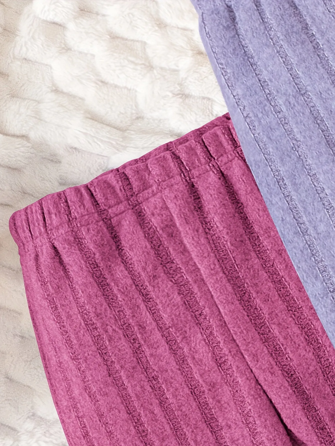 Girls' 2pcs Cozy Fleece-Lined Ribbed Knit Casual Pants