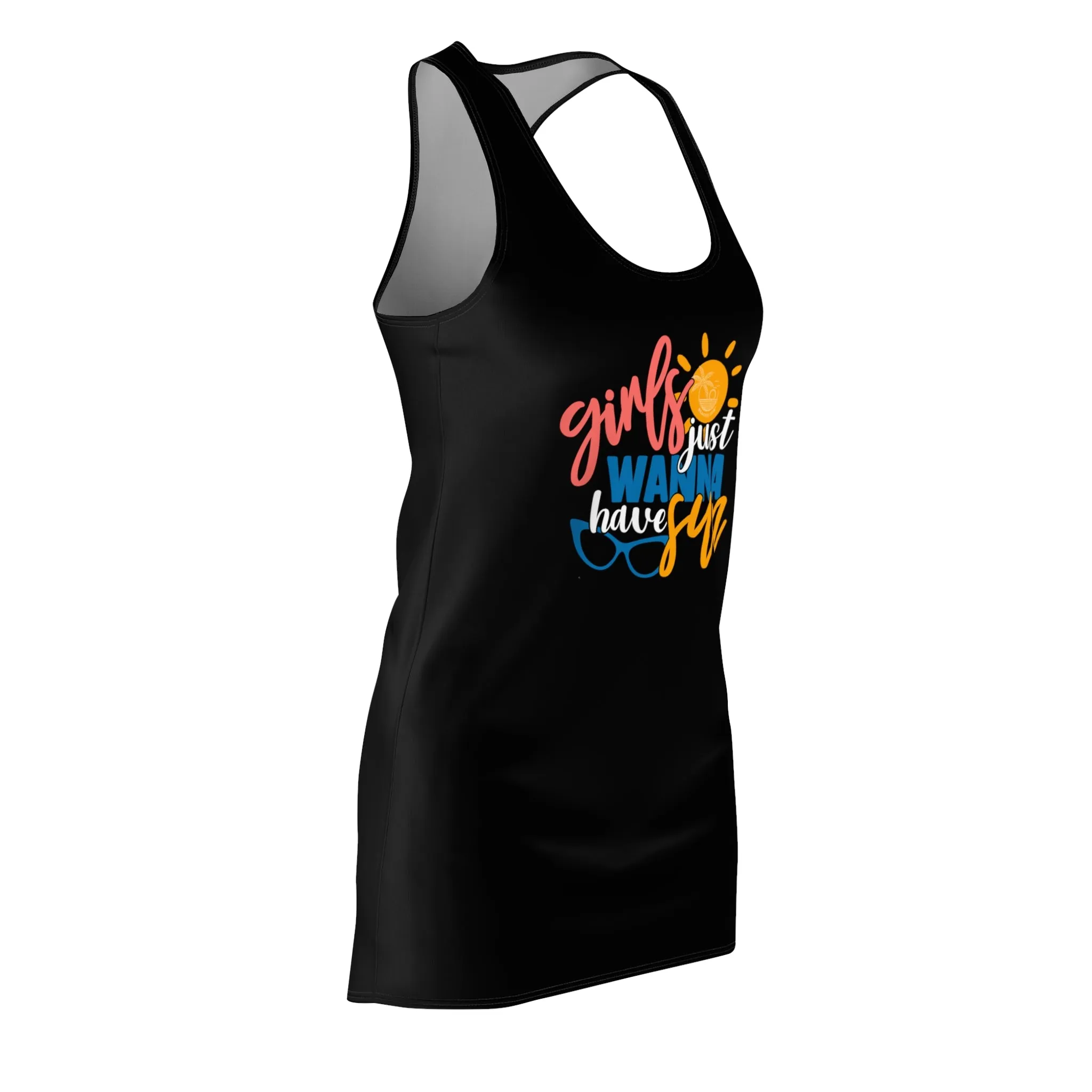 GIRLS JUST WANNA HAVE FUN - Women's Cut & Sew Racerback Dress (AOP) - BLACK