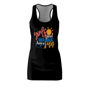 GIRLS JUST WANNA HAVE FUN - Women's Cut & Sew Racerback Dress (AOP) - BLACK