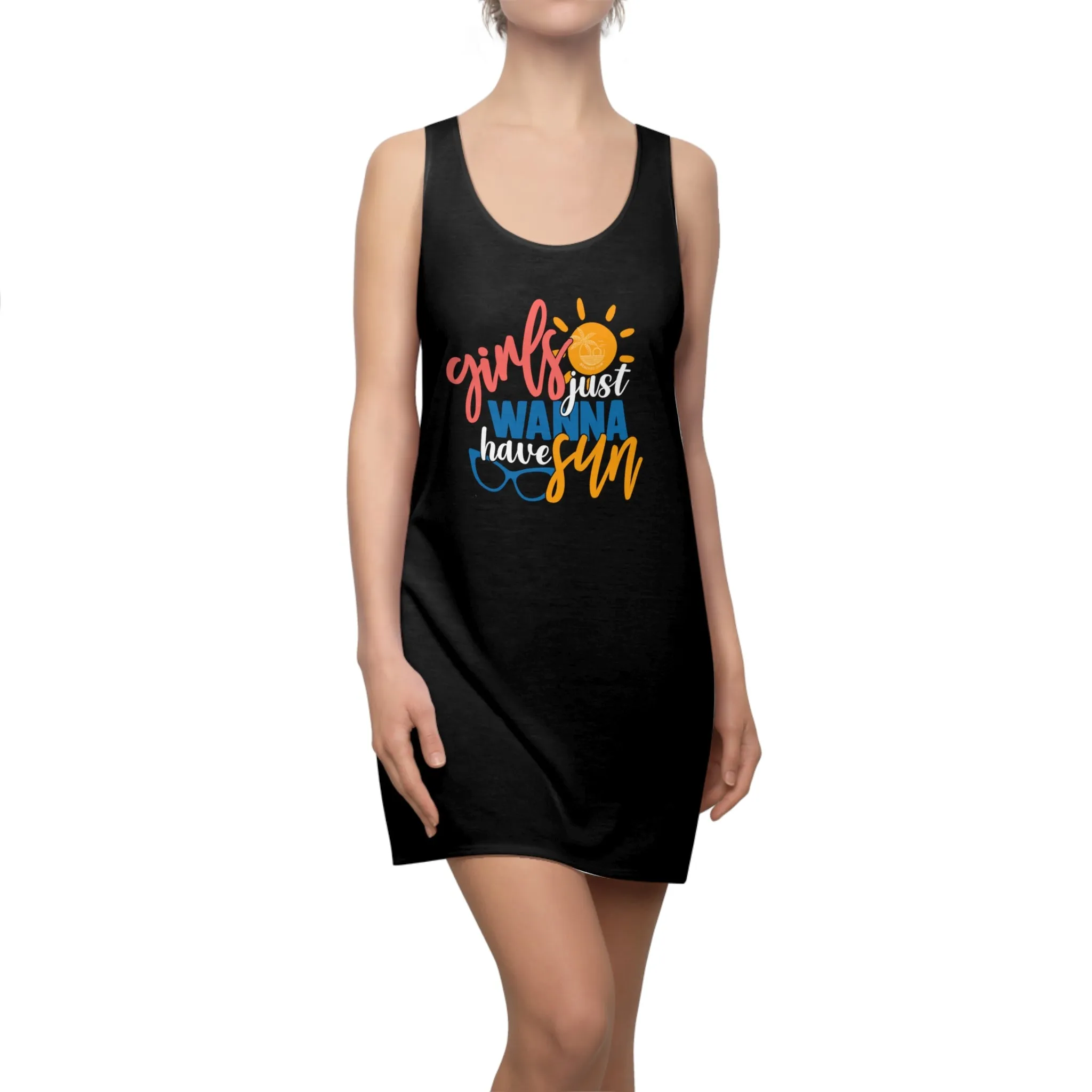 GIRLS JUST WANNA HAVE FUN - Women's Cut & Sew Racerback Dress (AOP) - BLACK
