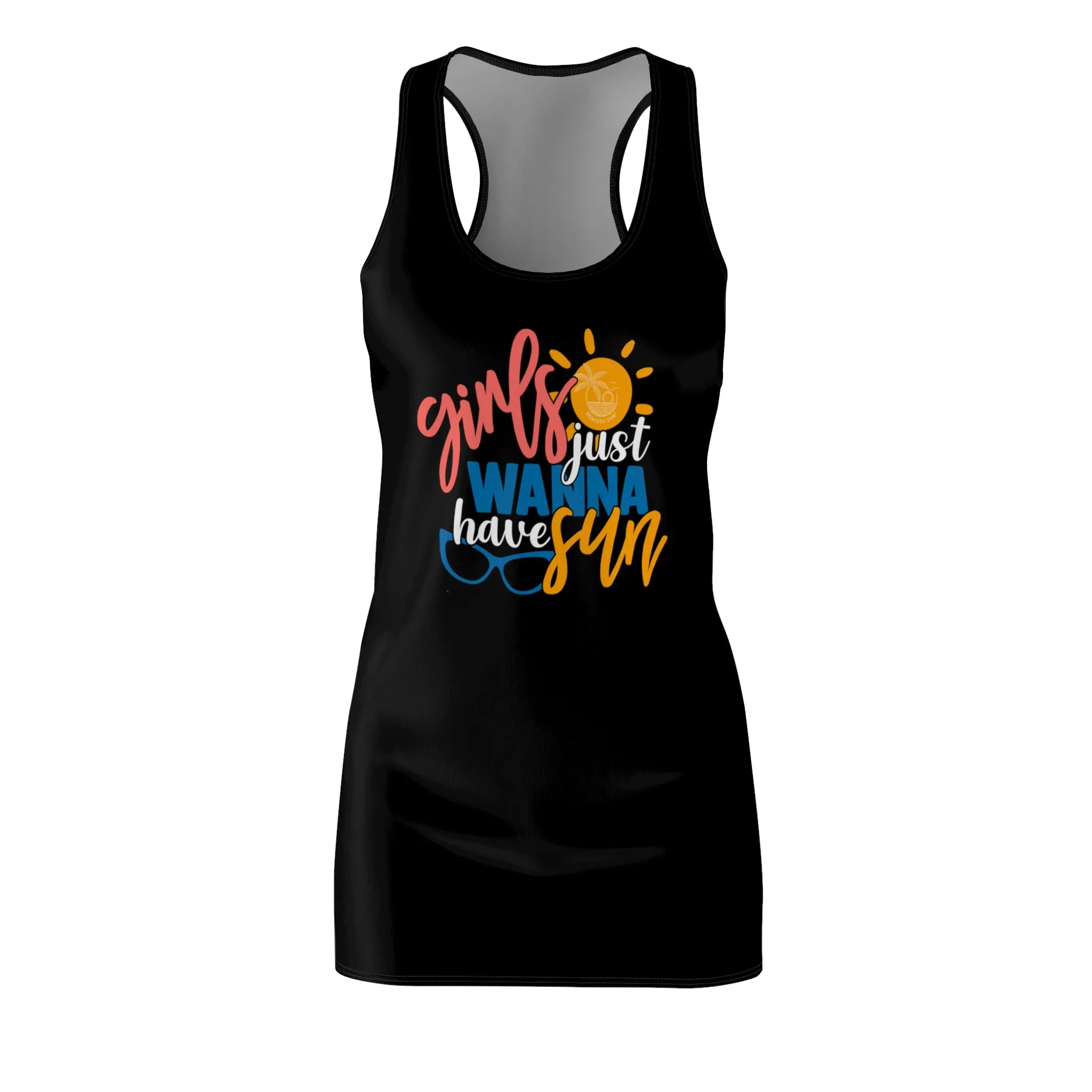 GIRLS JUST WANNA HAVE FUN - Women's Cut & Sew Racerback Dress (AOP) - BLACK