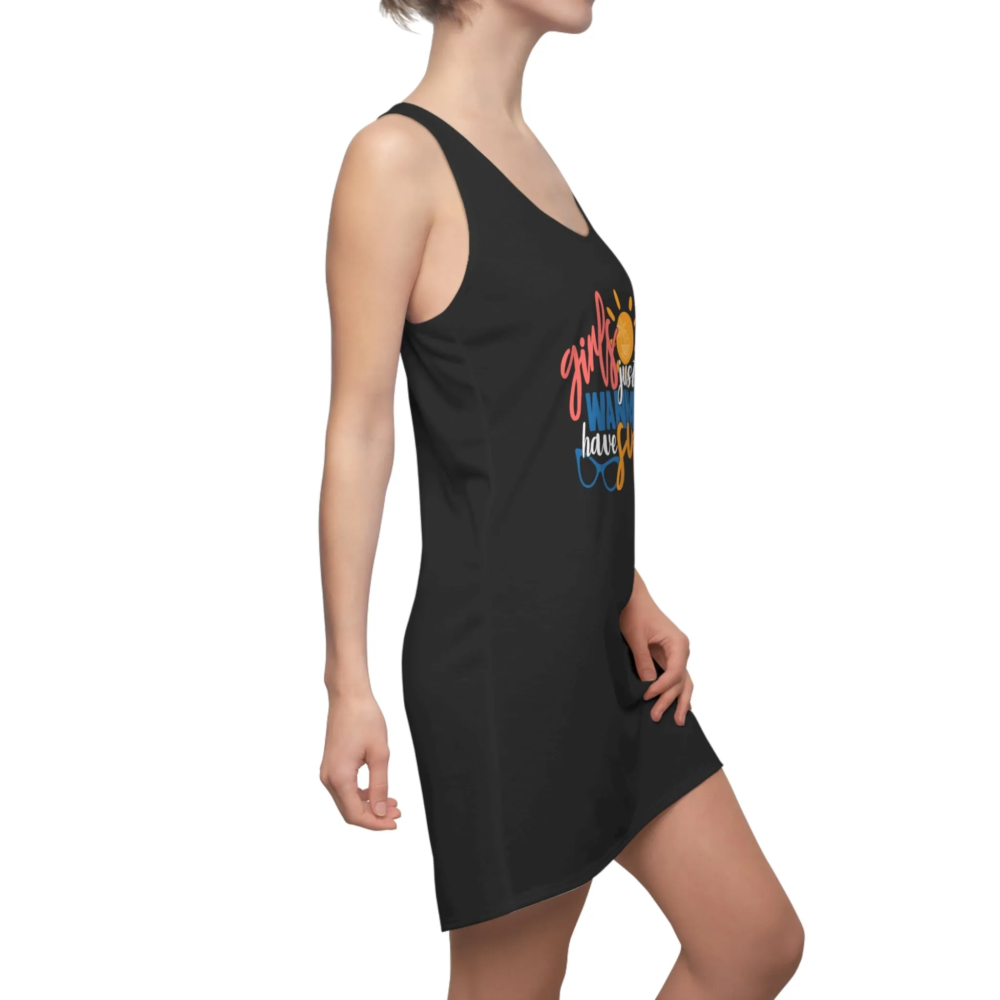 GIRLS JUST WANNA HAVE FUN - Women's Cut & Sew Racerback Dress (AOP) - BLACK