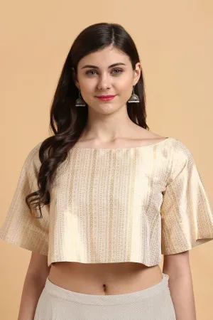 Gold Handwoven Tanchoi Silk Flared Top