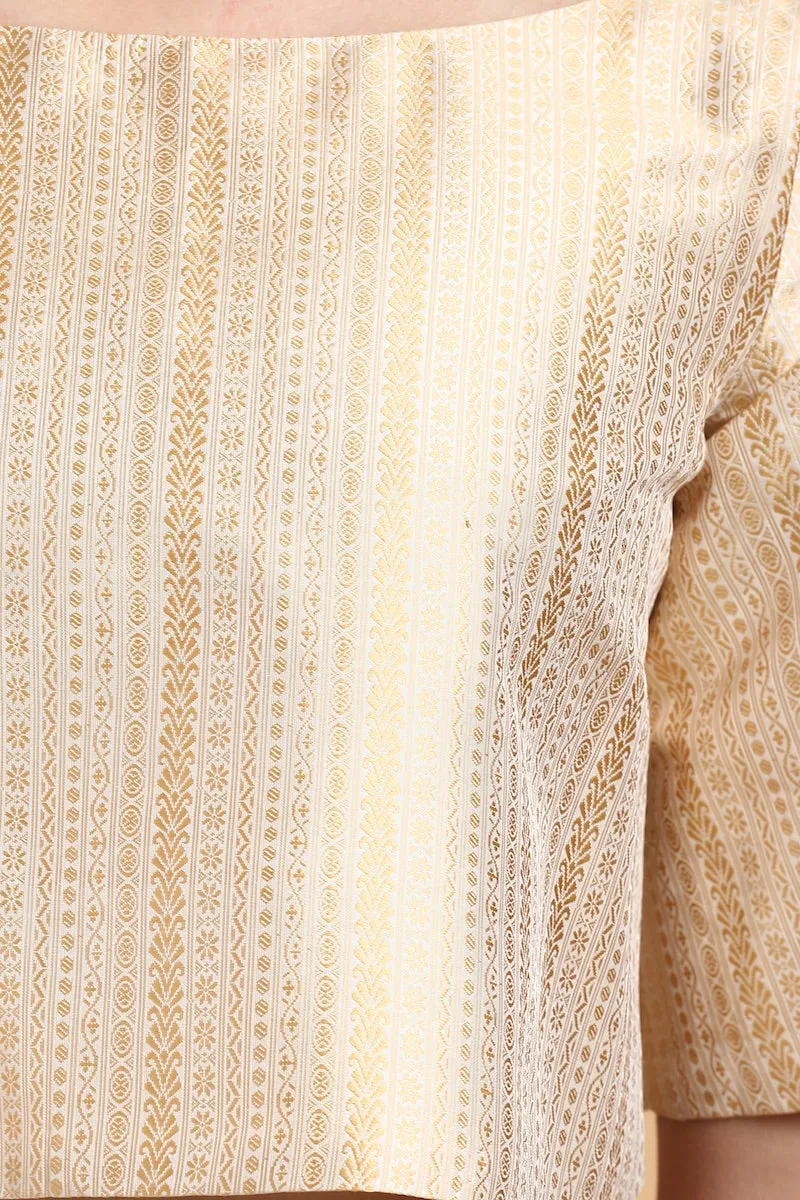 Gold Handwoven Tanchoi Silk Flared Top