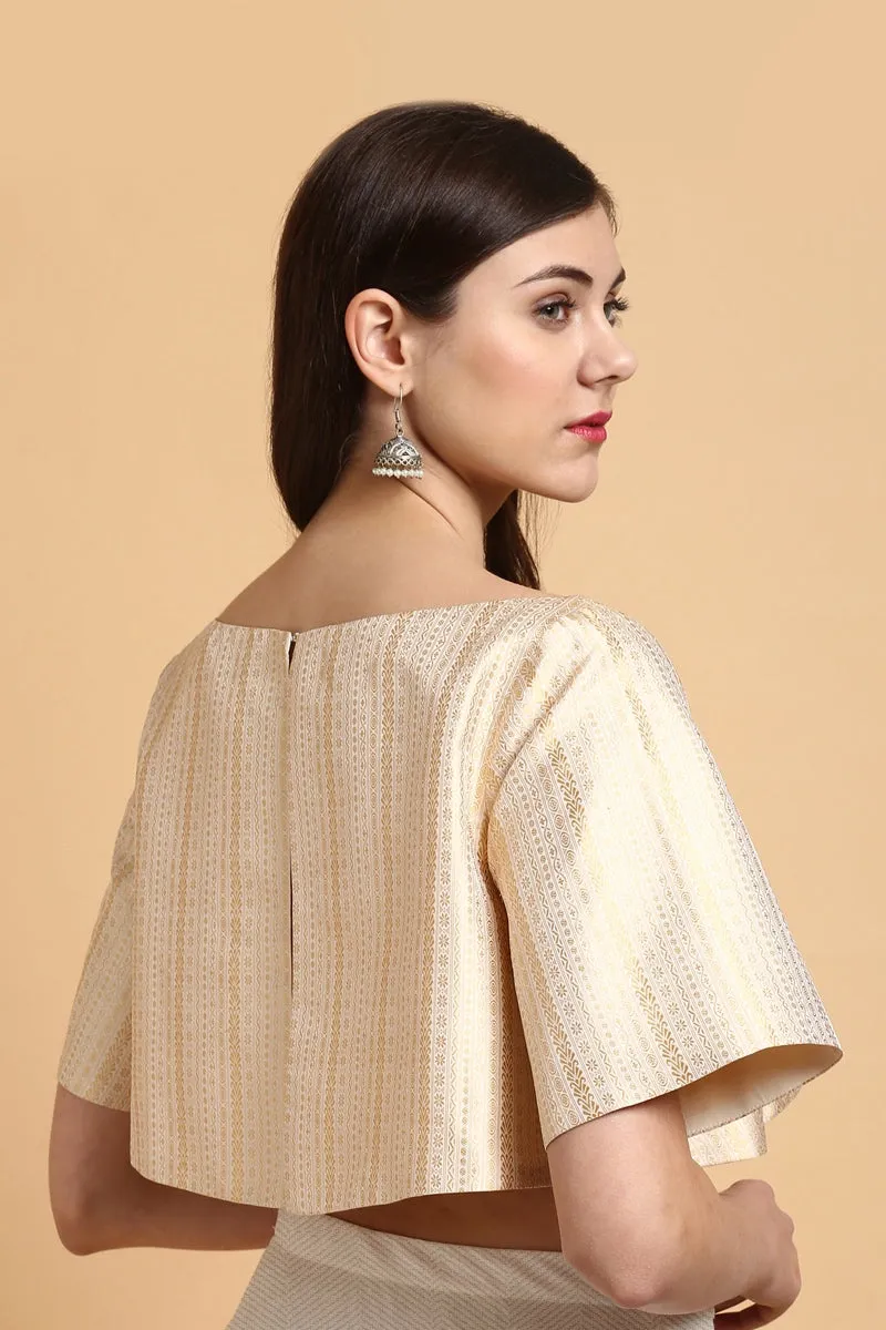Gold Handwoven Tanchoi Silk Flared Top
