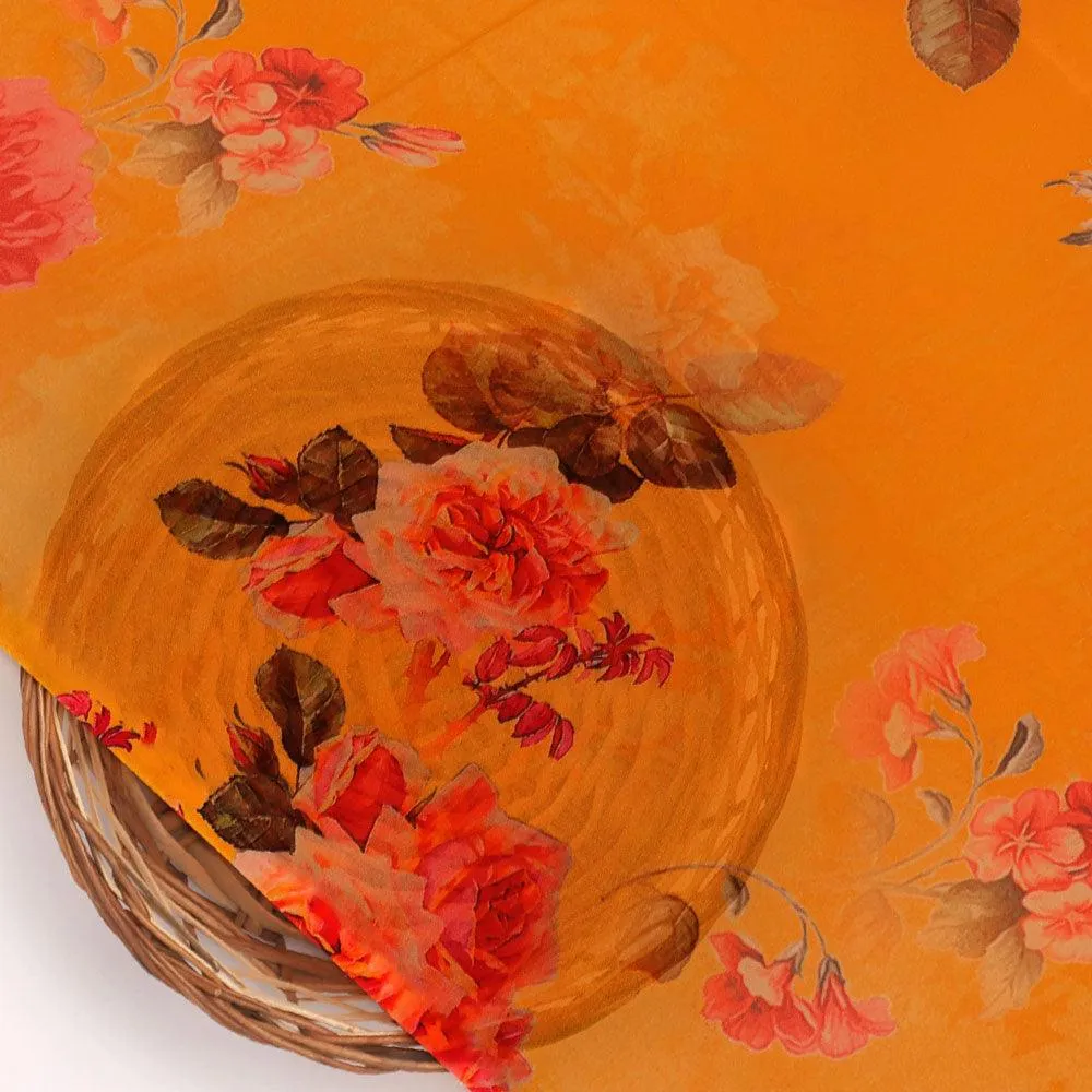 Golden Yellow Flower Printed Pure Georgette Fabric Material