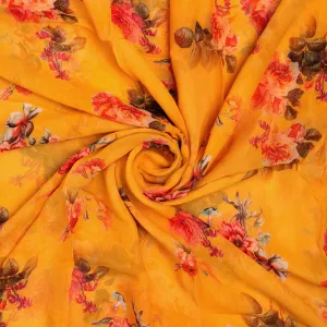 Golden Yellow Flower Printed Pure Georgette Fabric Material