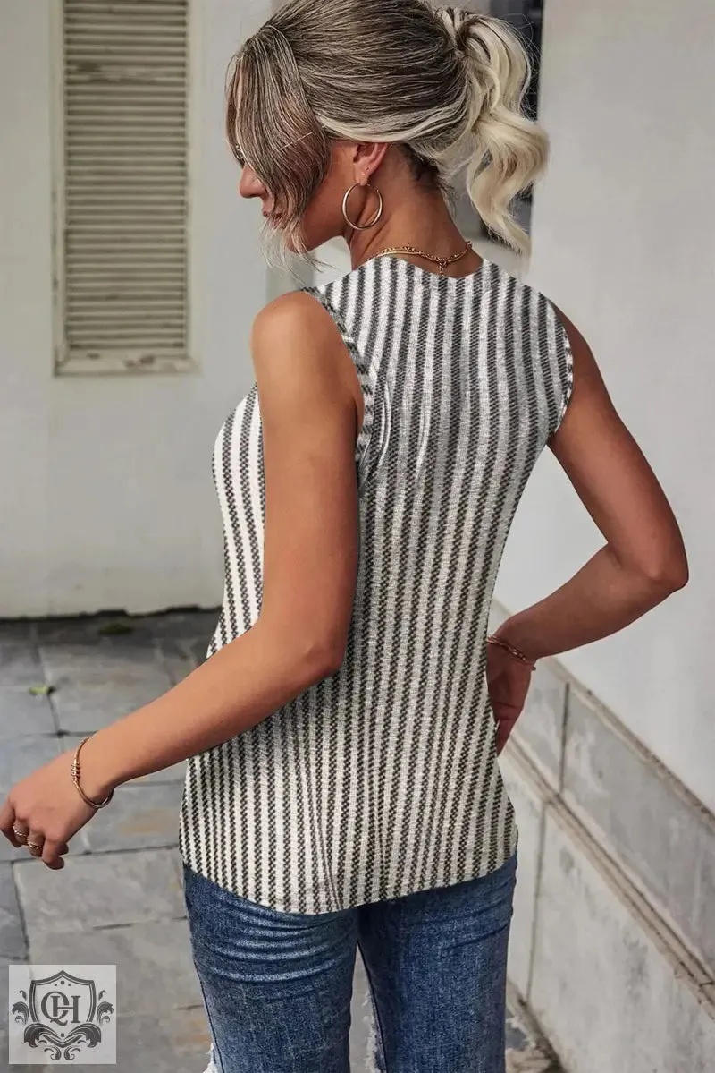 Gray Striped Cutout Twist Front Tank Top