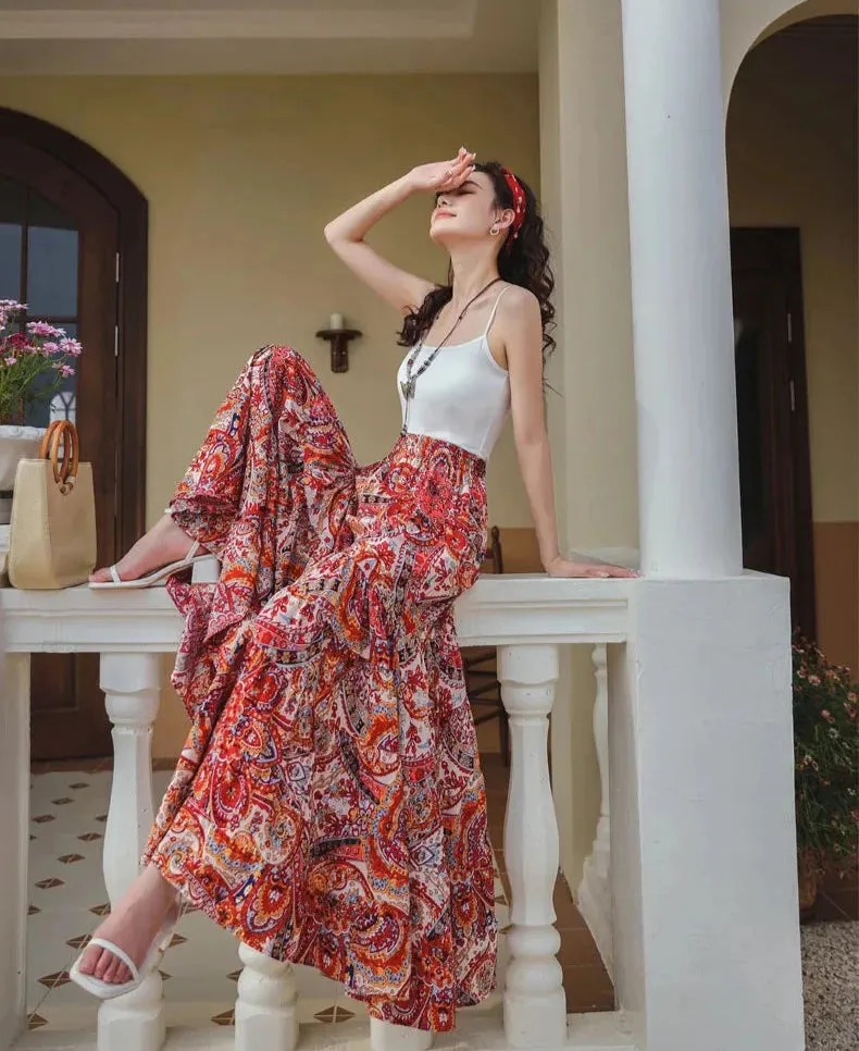 Gypsy Kiss Bohemian Floral Print Wide Leg Bottoms