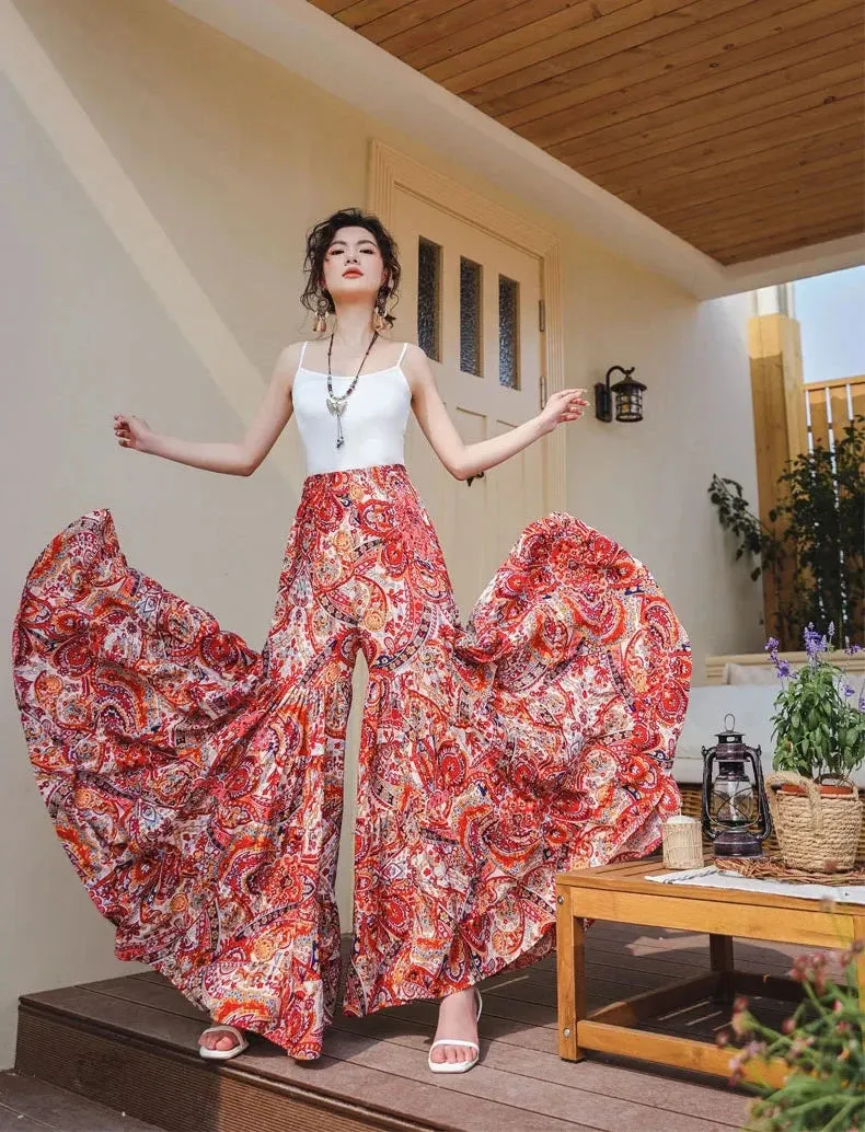 Gypsy Kiss Bohemian Floral Print Wide Leg Bottoms
