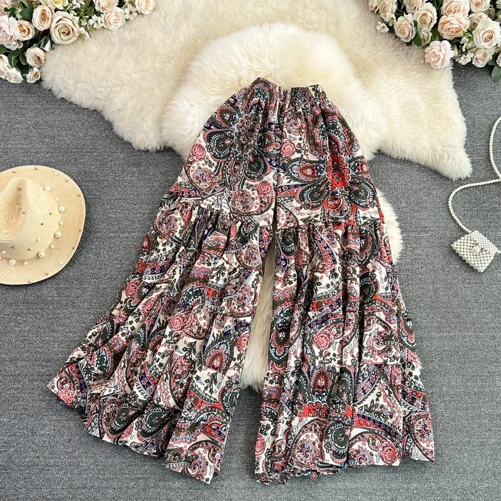 Gypsy Kiss Bohemian Floral Print Wide Leg Bottoms