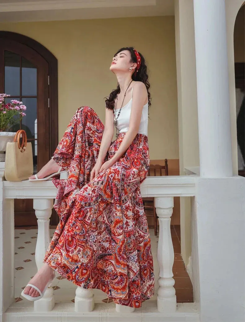 Gypsy Kiss Bohemian Floral Print Wide Leg Bottoms