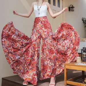 Gypsy Kiss Bohemian Floral Print Wide Leg Bottoms