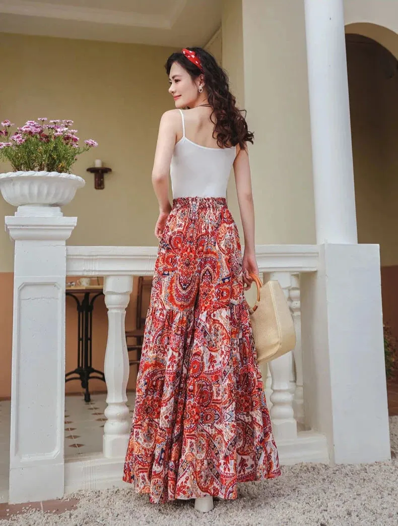 Gypsy Kiss Bohemian Floral Print Wide Leg Bottoms