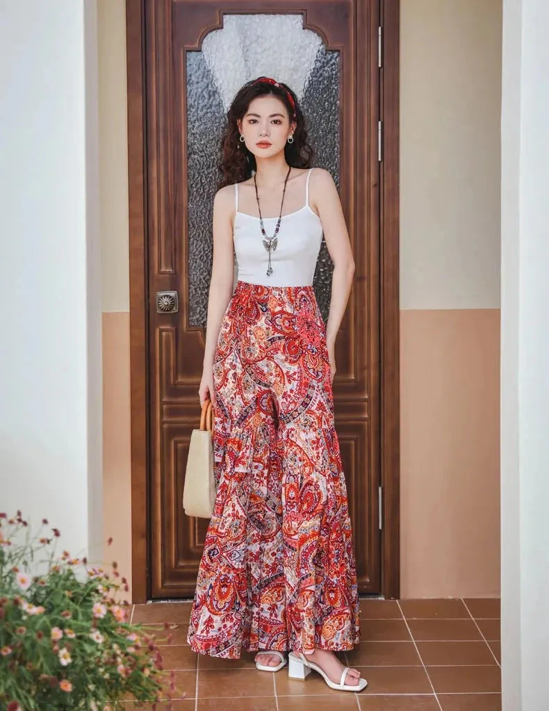 Gypsy Kiss Bohemian Floral Print Wide Leg Bottoms