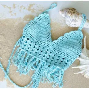 Handmade Lace Top Knit Beachwear, Fringed Crochet Top