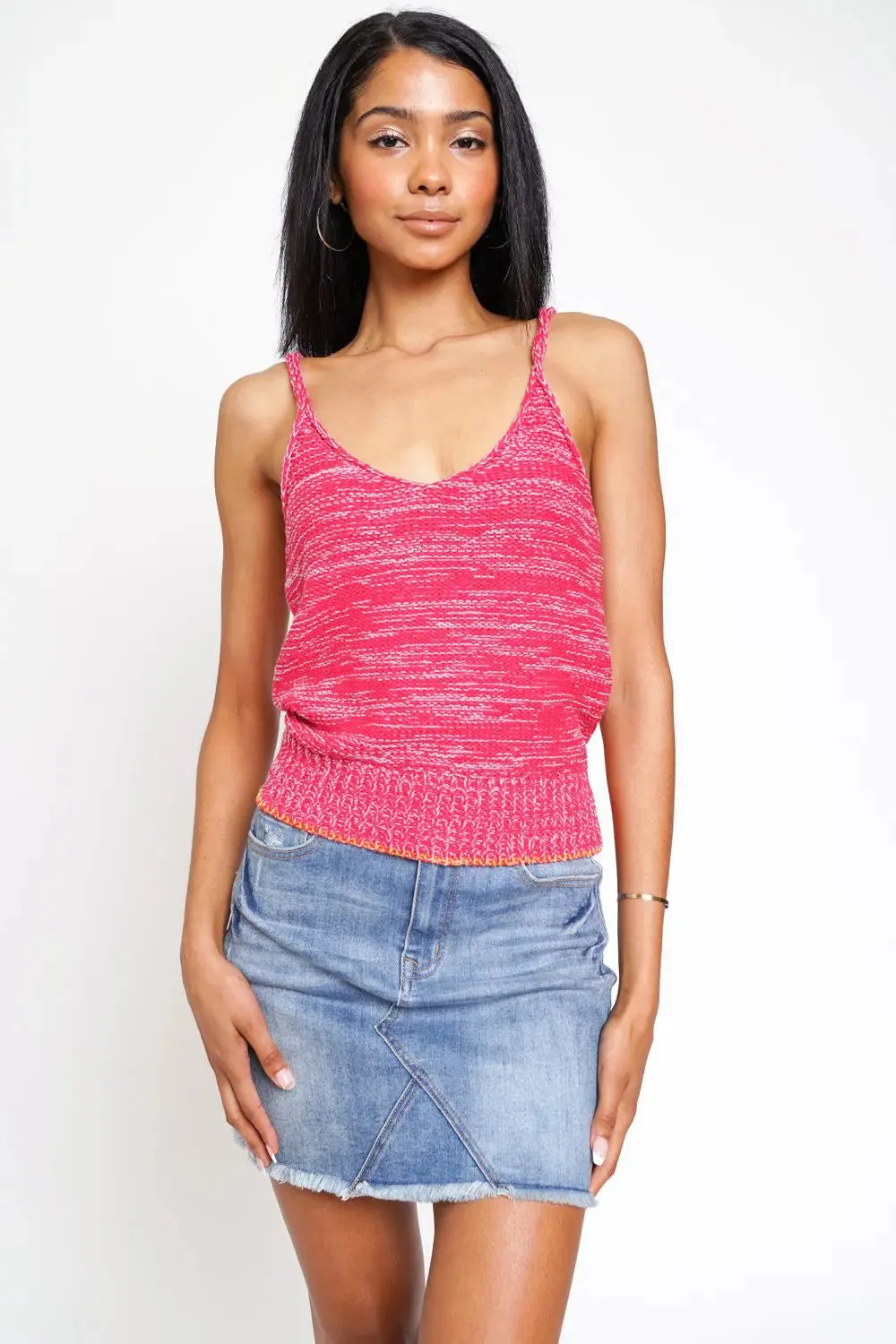 Hot Pink Heathered Sweater Tank