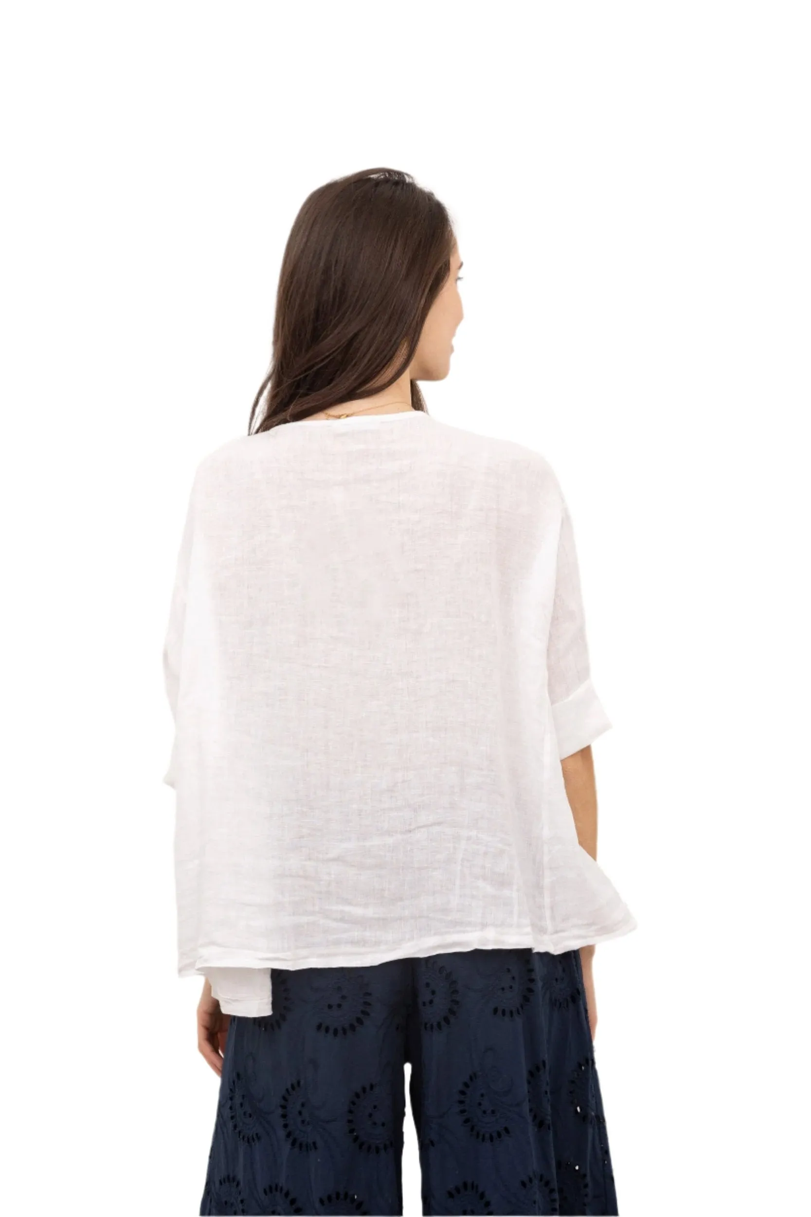 Italian Over Size Button Fronted Collarless Top One Size