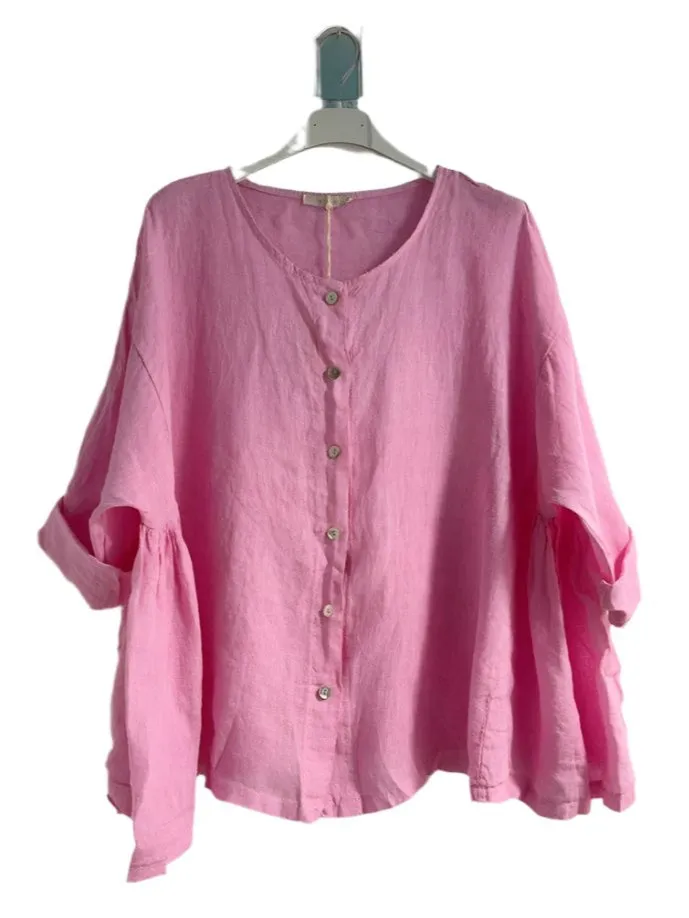 Italian Over Size Button Fronted Collarless Top One Size