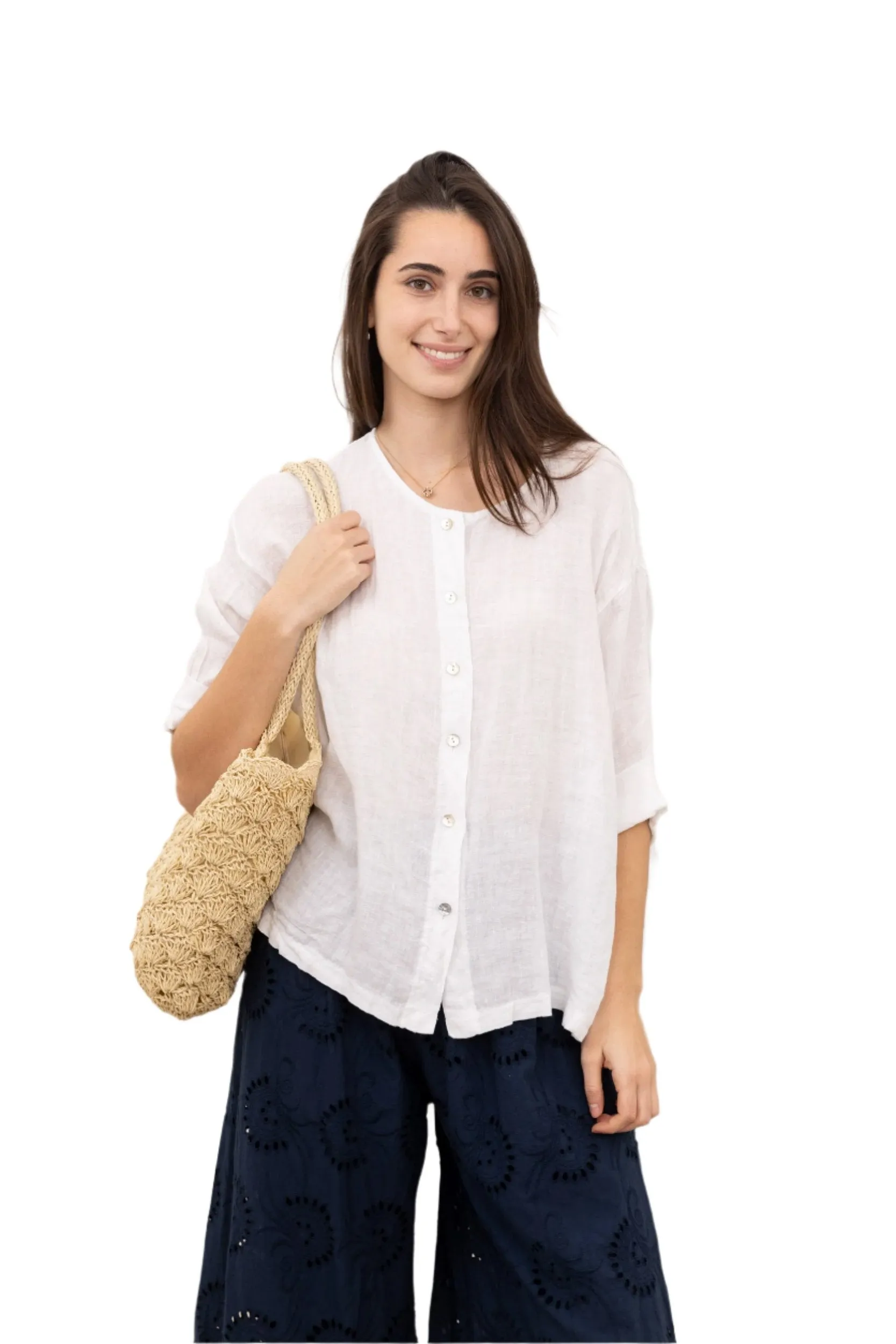 Italian Over Size Button Fronted Collarless Top One Size
