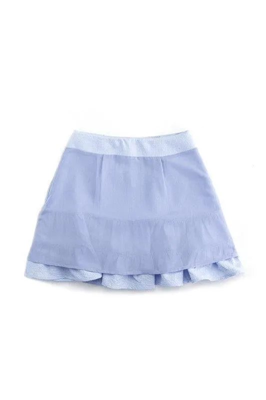 LILOU Lace Trimmed Smocking Blouse and Skirt Set