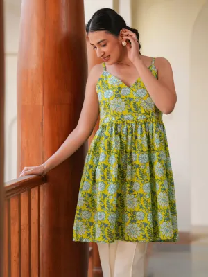Lime Green Cotton All-Over Floral A-Line Tunic Only