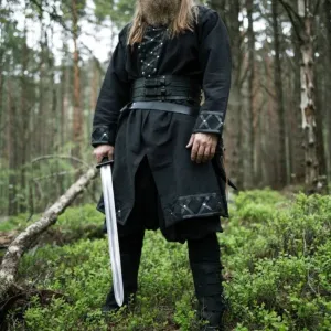 LIMITED EDITION Viking Tunic - Black with Leather Trim & Rivets